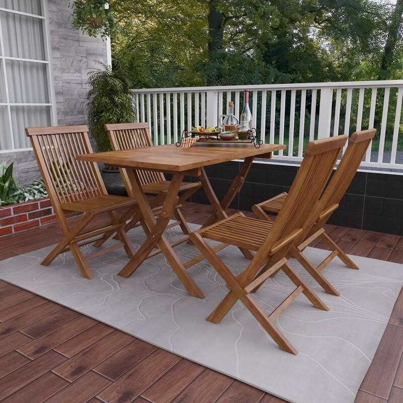 Brown Teak Wood Traditional Indoor/Outdoor Picnic Dining Table Set (Set of 5 Pieces) - S/5 47"W, 31"H (A+B)