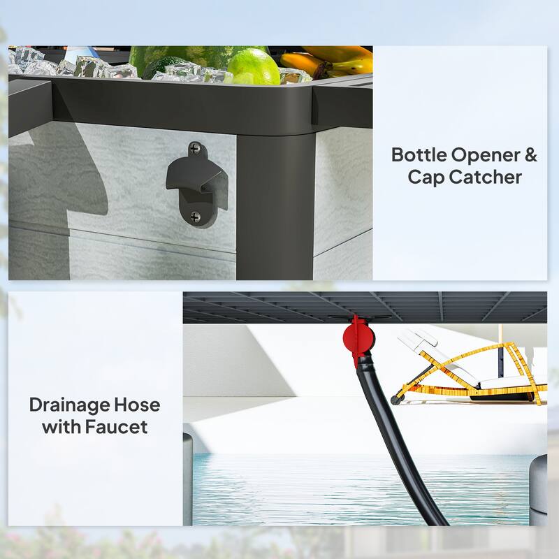 Patio Cooler Cart with Swivel Casters, Folding Lid, Bottle Opener, Towel Rack, Foldable Side Tables - 37" L x 22" W x 33.9" H