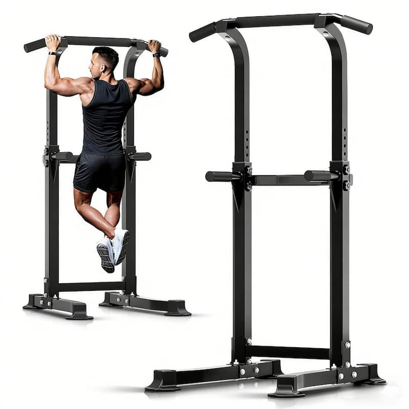 Ainfox Power Tower Pull Up Bar Station Workout Dip Station Height Adjustable Strength Training Equipment - Black