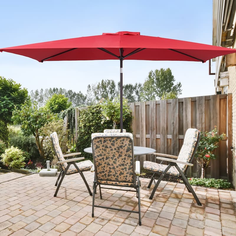 LIVOOSUN 10 x 6.5ft Outdoor Market Patio Umbrella w/Tilt and Crank - Red