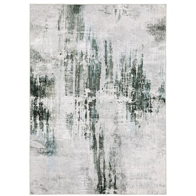 Vista Home Marissa Washable Modern Abstract Grey/ Teal Indoor Area Rug