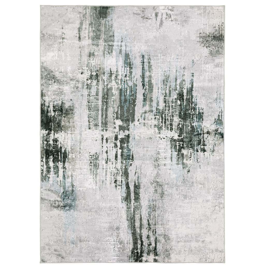 Vista Home Marissa Washable Modern Abstract Grey/ Teal Indoor Area Rug