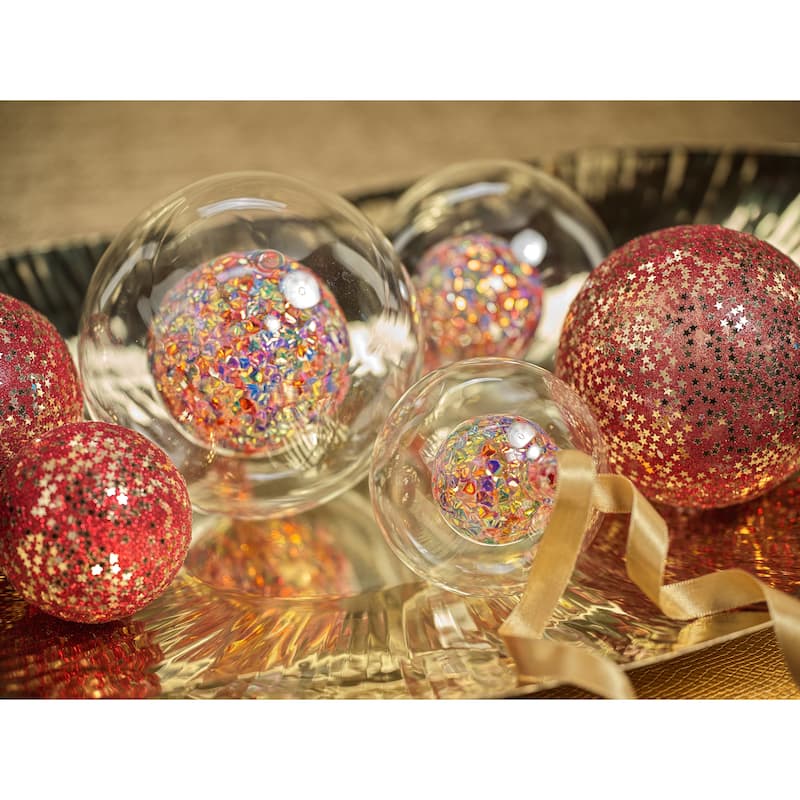 2-Piece Double Glass Sequin Ball Ornament Set, 6"