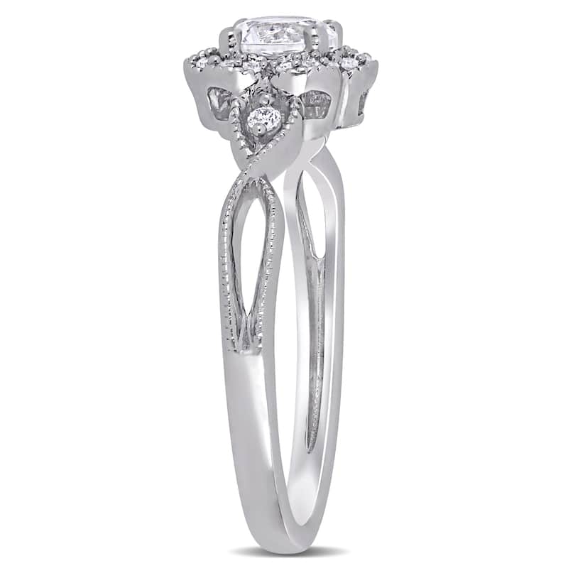 Miadora 5/8ct TGW Created White Sapphire 1/10ct TW Diamond Floral Ring in Sterling Silver