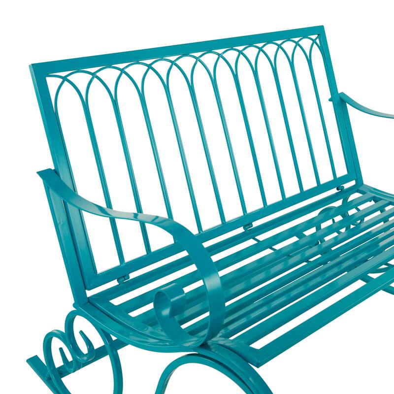 Metal Scroll Rocking Outdoor Bench - Teal - Roche River Decor - 37"W x 49"L x 37"H