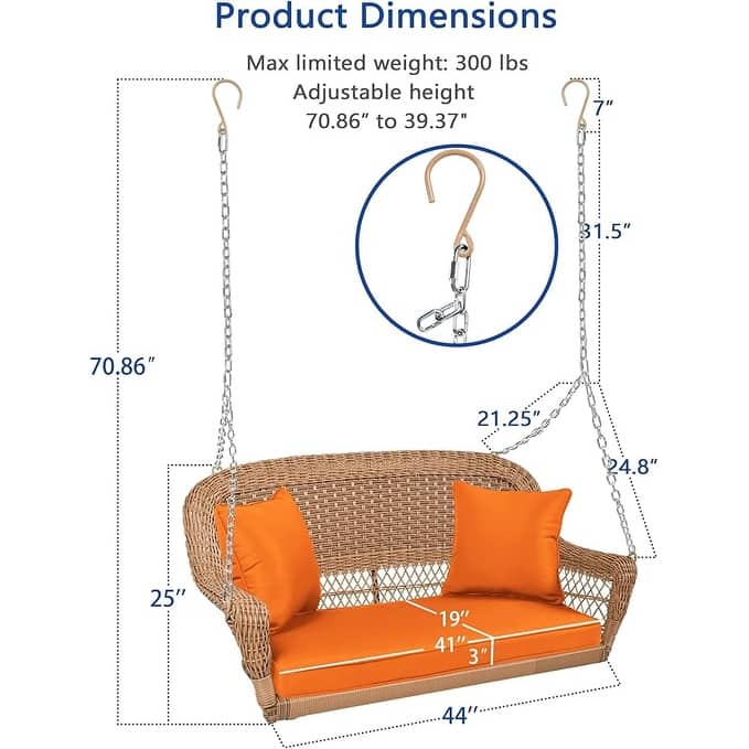 28 in. W Orange Cushion in Aluminum Frame Outdoor Porch Swing with CushionGuard and Stand