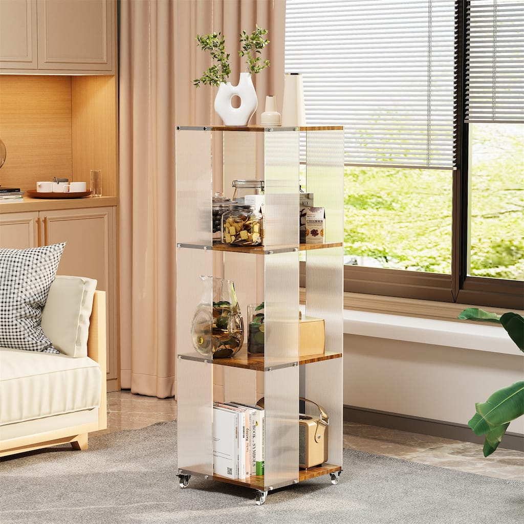 Floor Standing Bookshelf Unit Rack Stand for Storage Shelf Organizer with Wheels Acrylic Panels