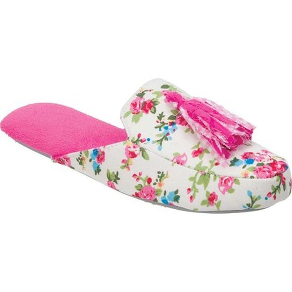 Shop Dearfoams Women&#39;s Tassel Scuff Slipper Pink Floral Cotton - Overstock - 20443732