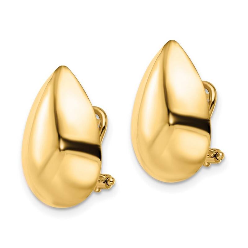 Curata 14k Yellow Gold Polished Teardrop Omega Back Earrings 19.75x13.5mm