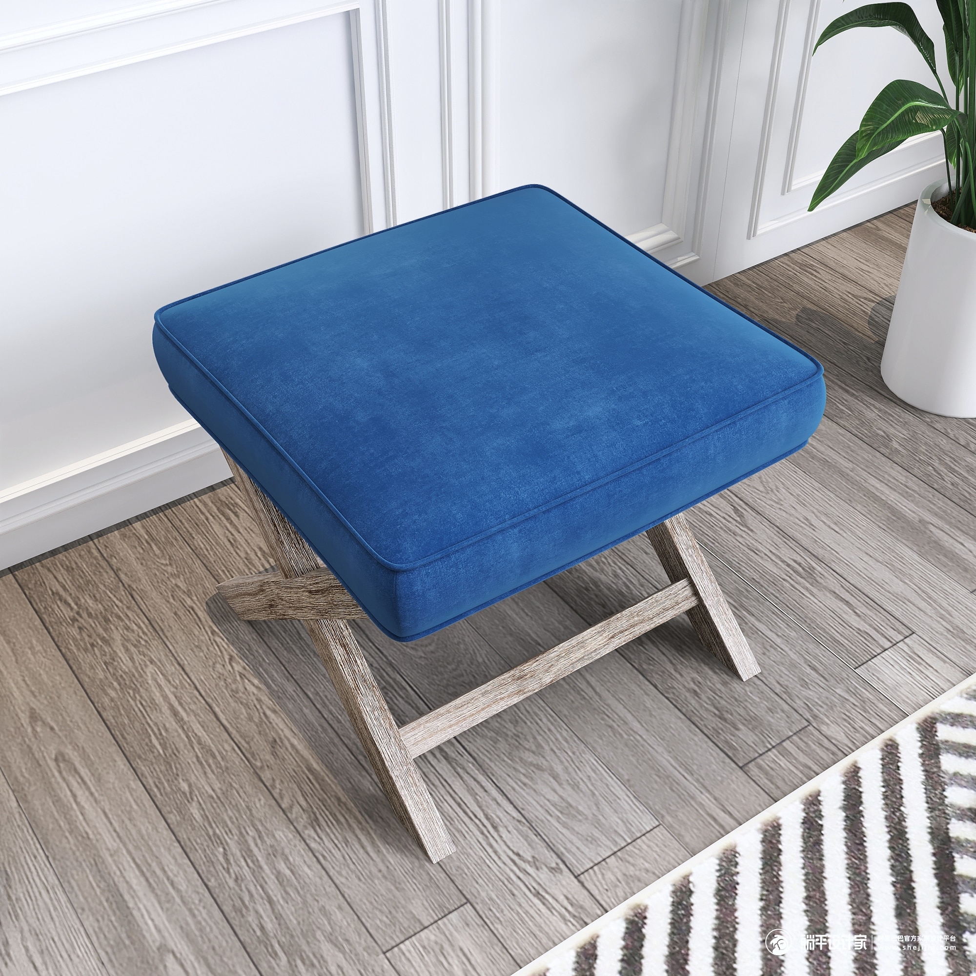 Warehouse of Tiffany Katelin 18-Inch Solid Square Ottoman - Blue Velvet