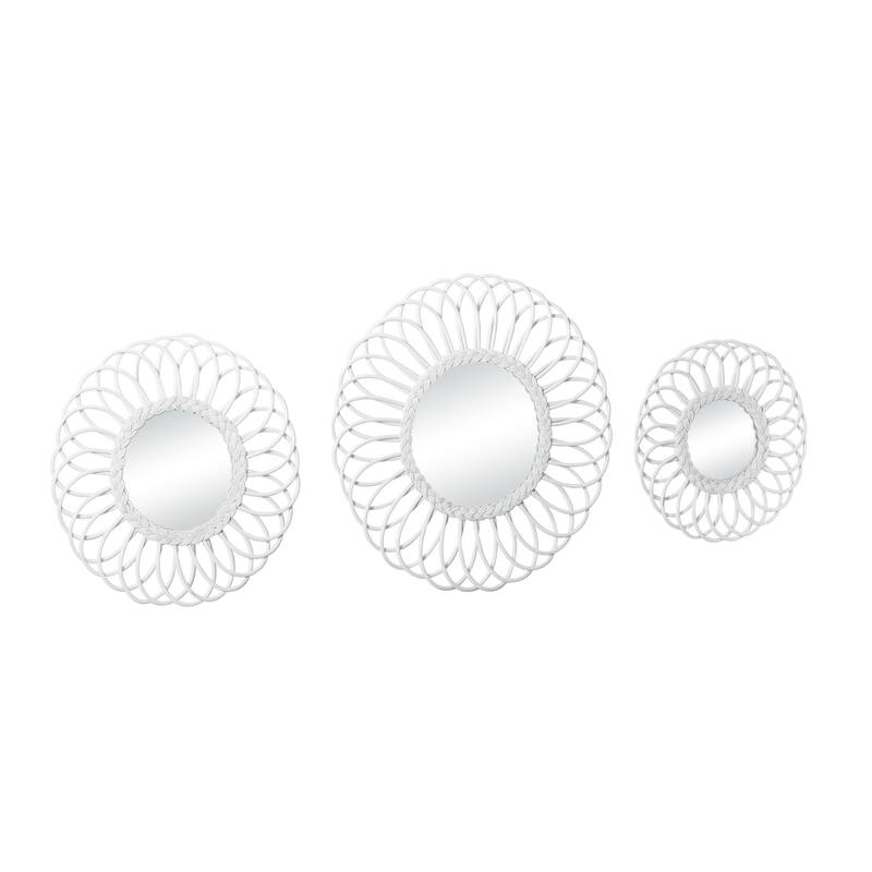 Wood Starburst Wall Mirror - Set of 3 White - Roche River Décor
