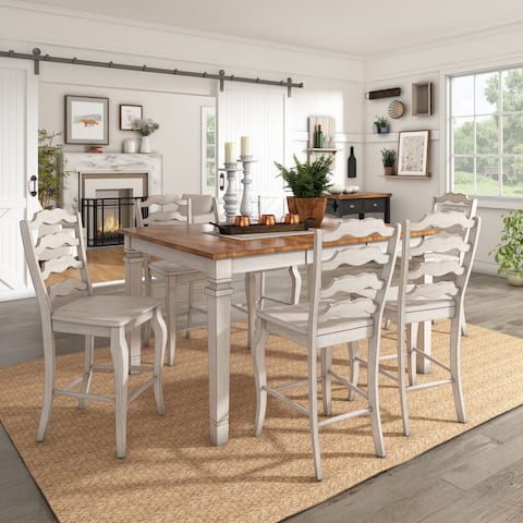 Elena Antique White Extendable Counter Height Dining Set - French Ladder Back by iNSPIRE Q Classic