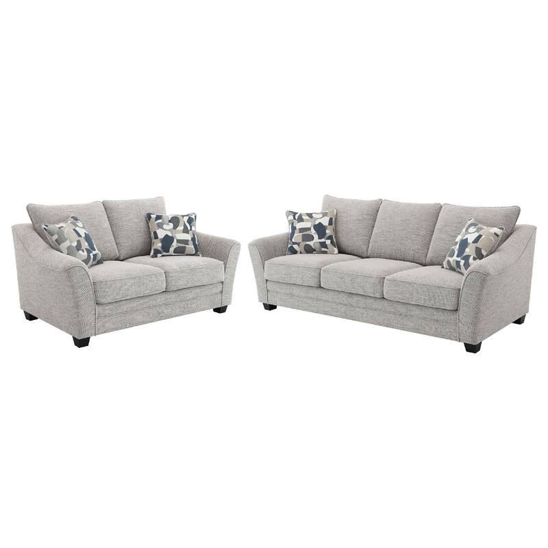 Kito 2pc Living Room Sofa Set, Modern Sloped Arms, Light Gray Boucle