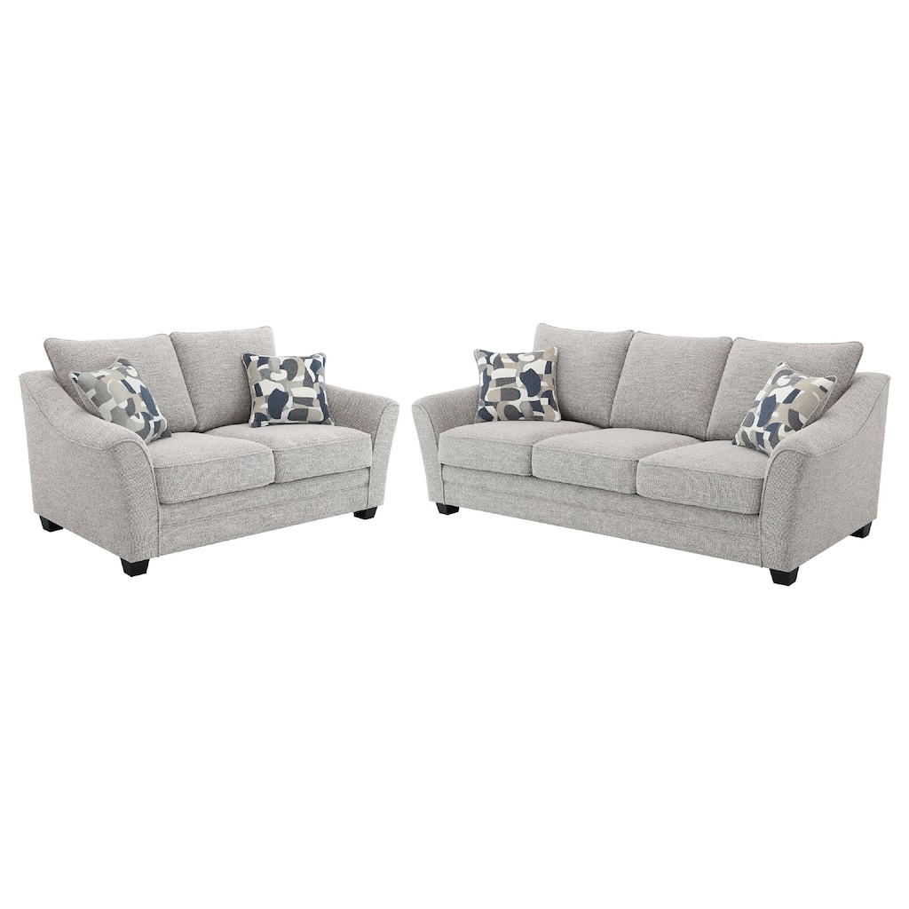 Kito 2pc Living Room Sofa Set, Modern Sloped Arms, Light Gray Boucle