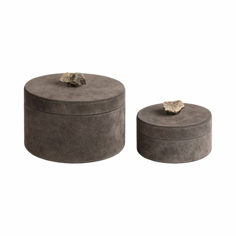 Wood Keepsake Box Stone Knob Lid Elegant Storage (Set of 2) - 5" Gray - 8" x 8" x 5"