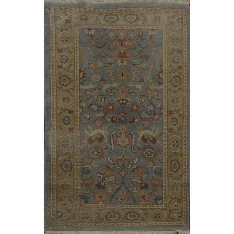 Hand Knotted Oriental 100% Wool Carpet Traditional All-Over Navy Blue & Blues Ziegler Area Rug - 3' 10'' X 2' 0''