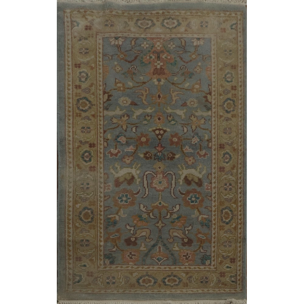Hand Knotted Oriental 100% Wool Carpet Traditional All-Over Navy Blue & Blues Ziegler Area Rug - 3' 10'' X 2' 0''