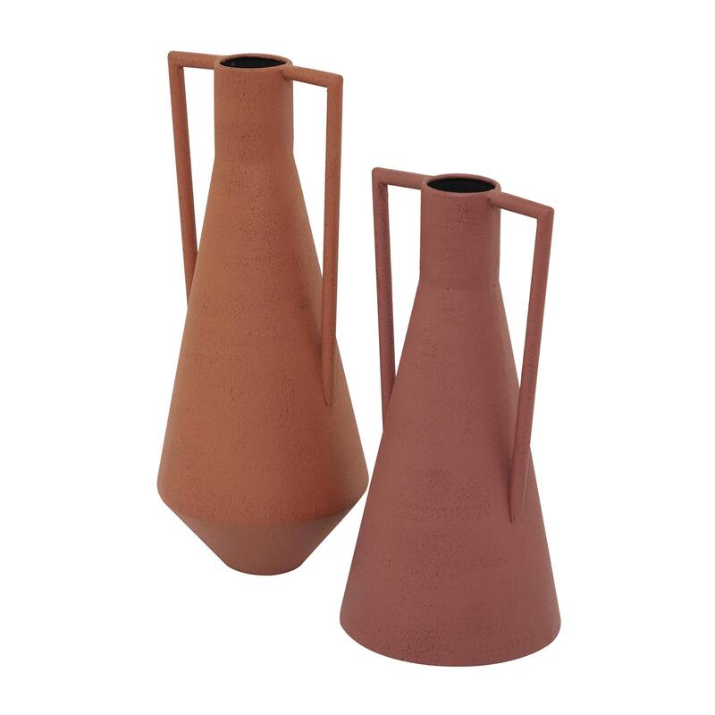 Orange Metal Decorative Vase with Handles (Set of 2)