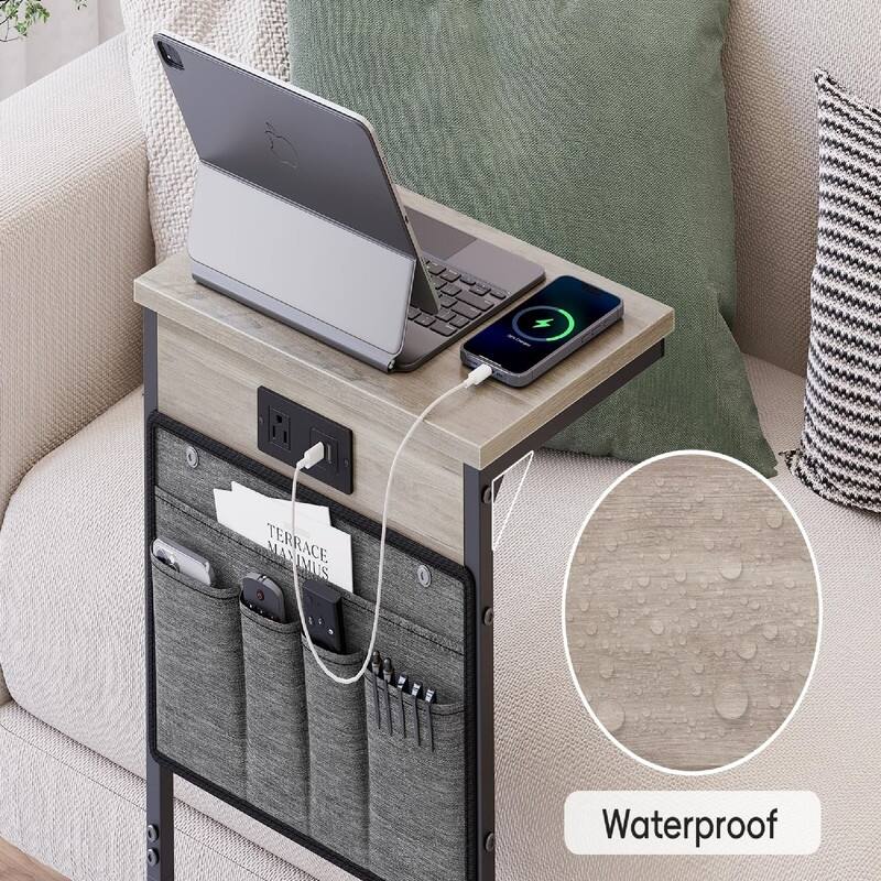 C Shaped End Table with Charging Station - 16.35"D x 10.84"W x 28.23"H