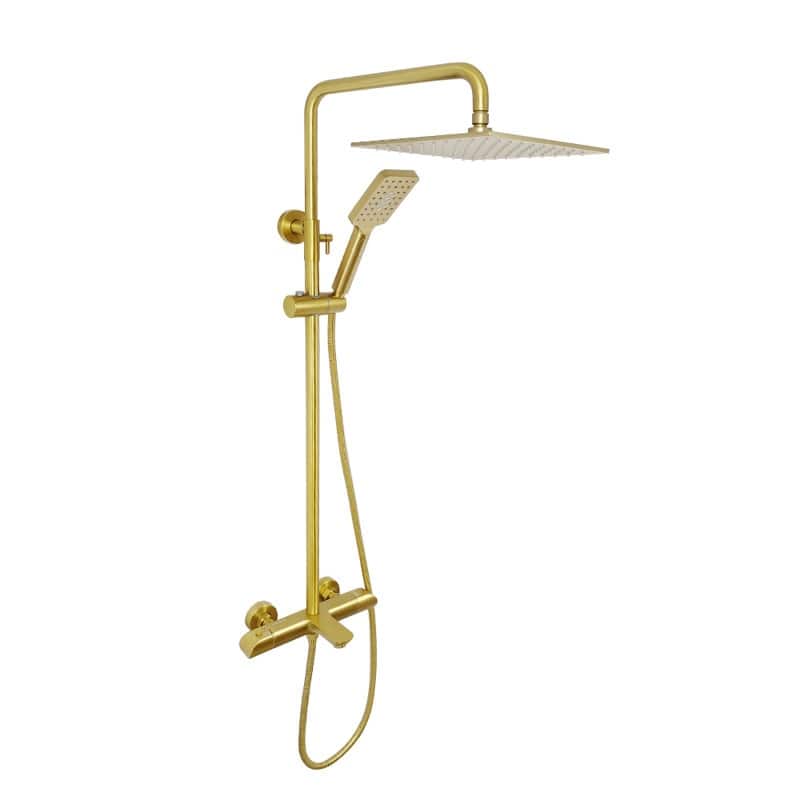 Zen, Thermostatic Exposed Shower Pipe System, Square 10"x10" Rain Shower Head, 3 Functions Hand Shower and Tub Spout, 2.5 Gpm.