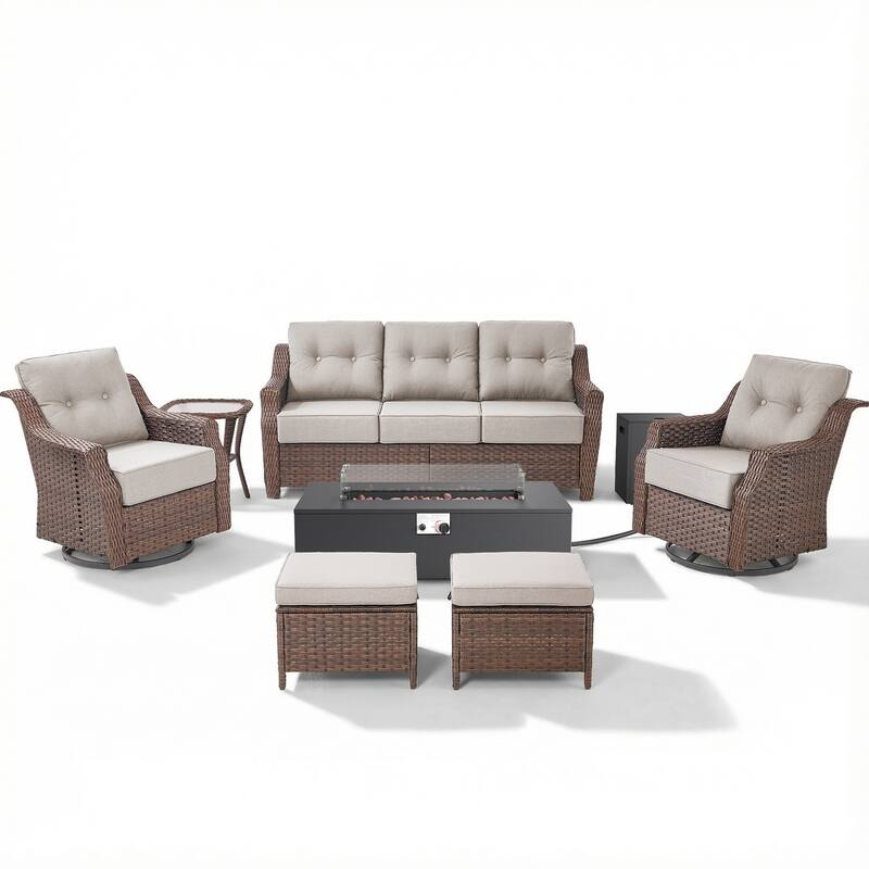 Pocassy 5/7PCS Sofa Swivel Chair Ottoman with Fire Pit Table