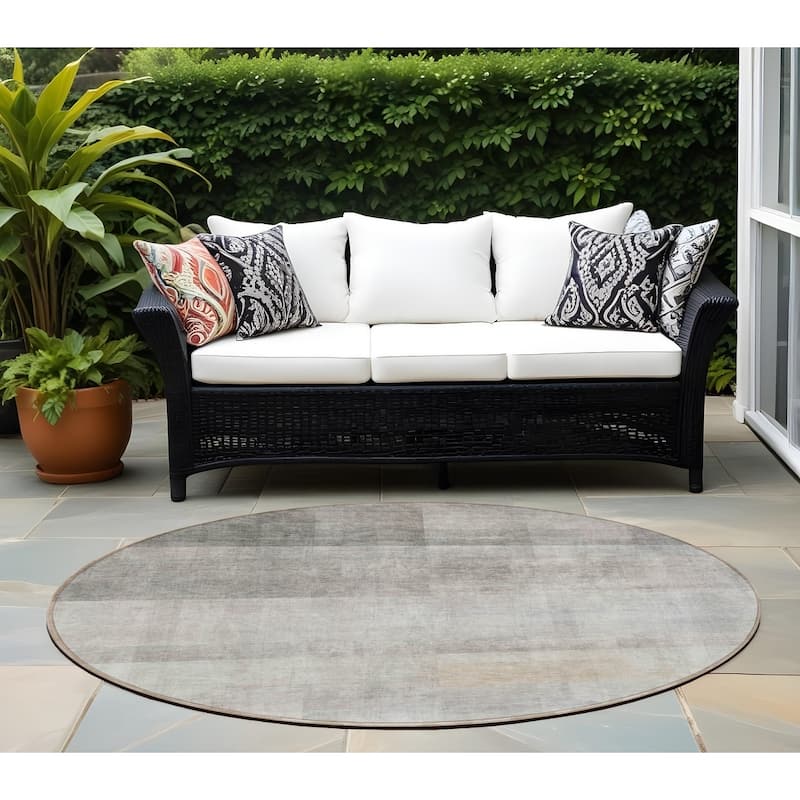 Belo Ombre Weather Resistant Classic Meets Modern Runner Outdoor Rug - 8' Round - Taupe