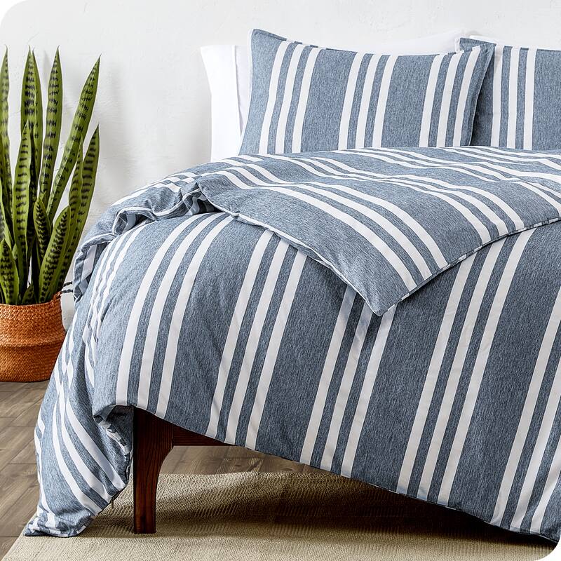 Bare Home Soft Hypoallergenic Microfiber Duvet Cover and Sham Set - Stripe - Heather Midnight - Full