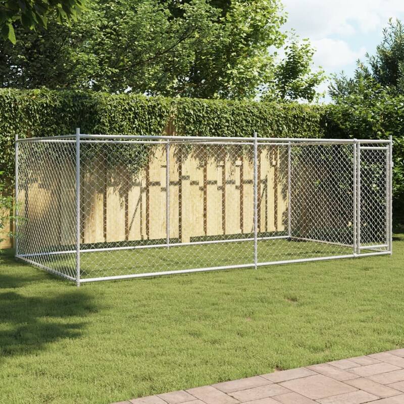 vidaXL Dog Cage Grey Galvanized Steel Durable Dog Cage - Grey - 1 door - 13.1' x 6.6' x 4.9' m