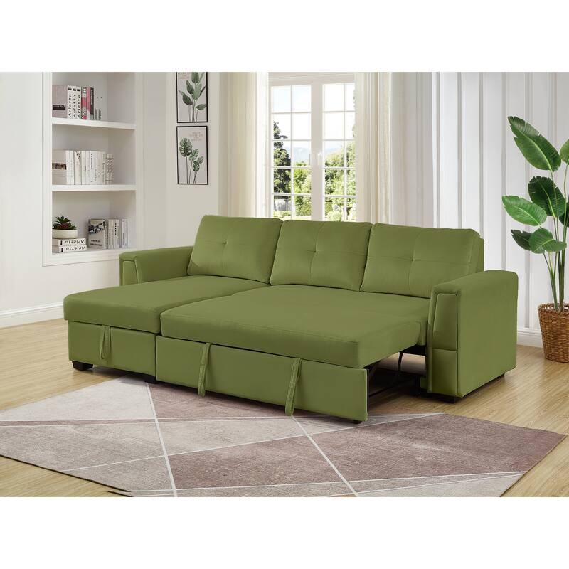 91" Wide Velvet Reversible Sofabed Sectional Sofa & Chaise - 91" Wide