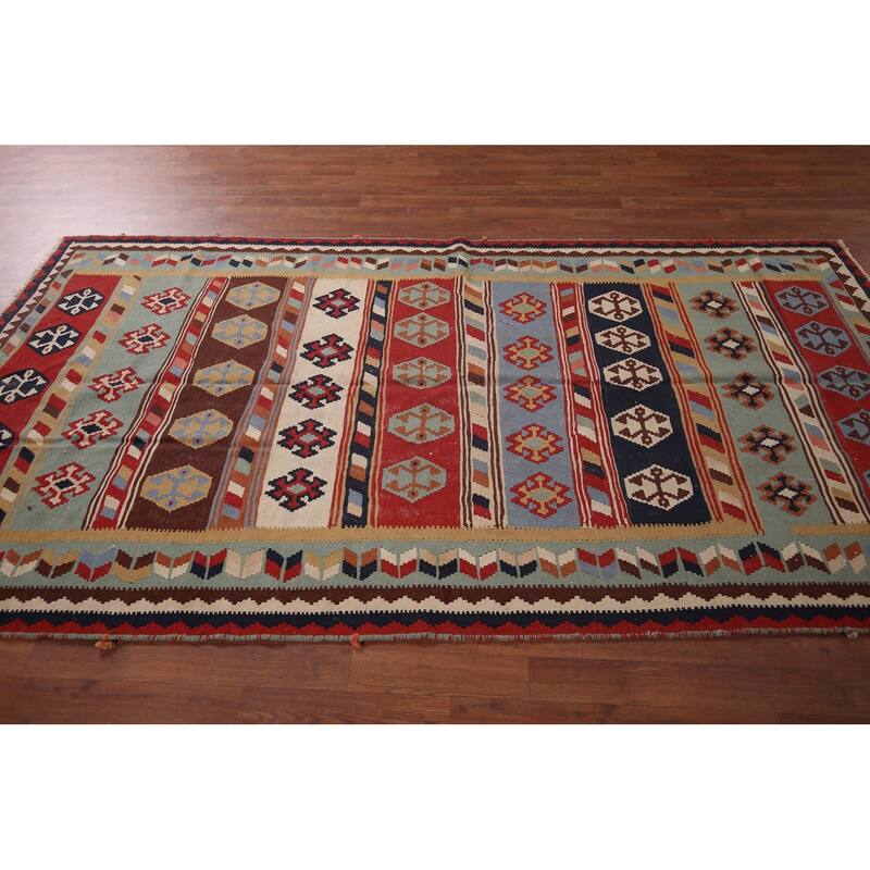 Vegetable Dye Kilim Qashqai Persian Area Rug Hand-Woven Wool Carpet - 4'9"x 9'2"