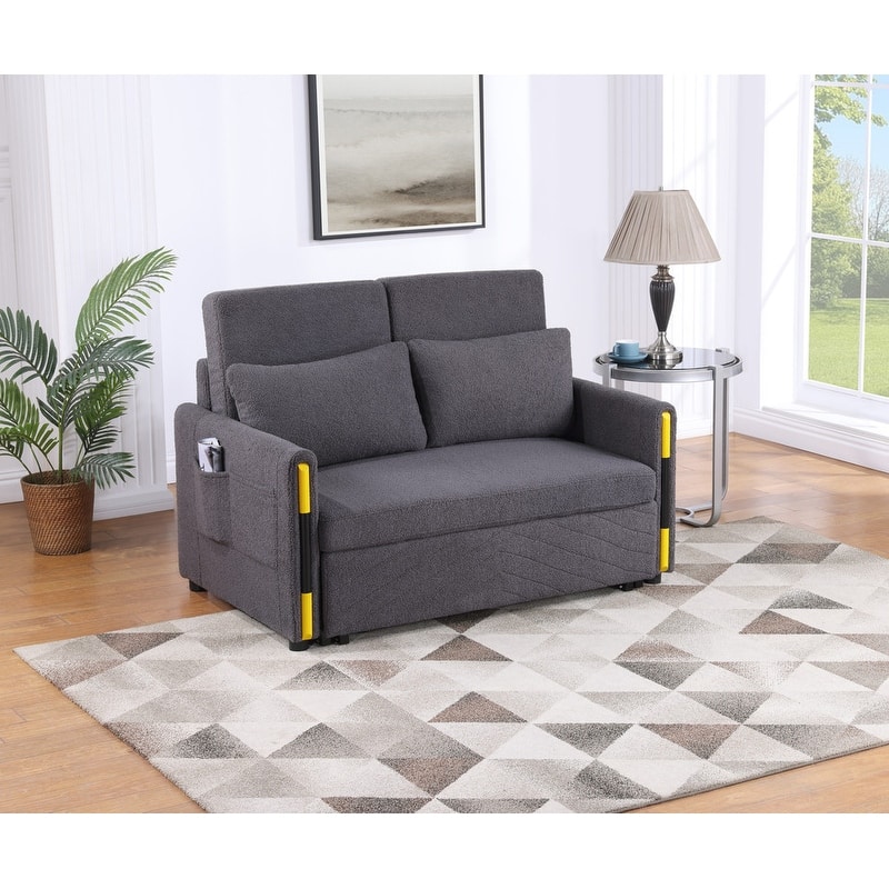 Percy 55.5"W Teddy Velvet Sleeper Loveseat with Dual-Pull Sleeper Design