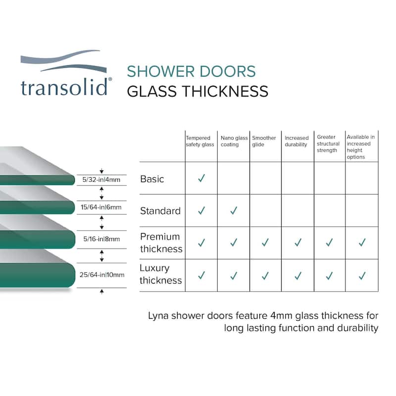 Transolid LSD257006C 70" High x 25" Wide Pivot Frameless Shower Door