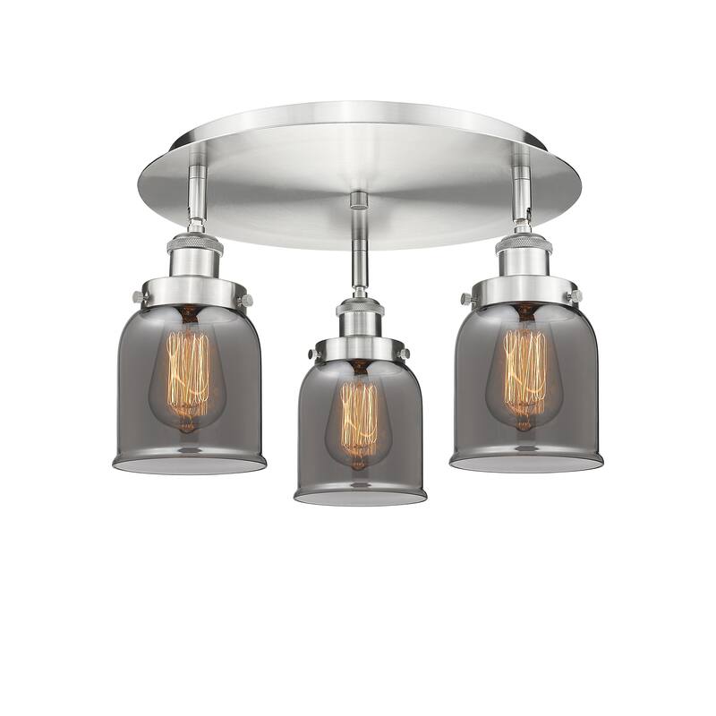 Innovations Lighting Bell - 3 Light 17" Flush Mount - Satin Nickel/Light Smoke