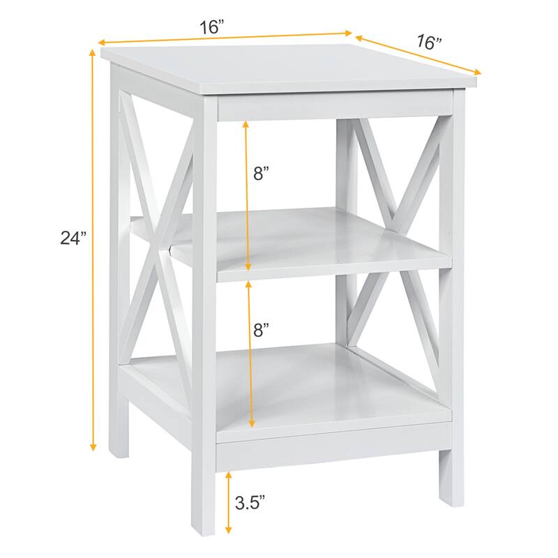 Gymax 3-Tier Nightstand End Table X Design Storage Display Shelf