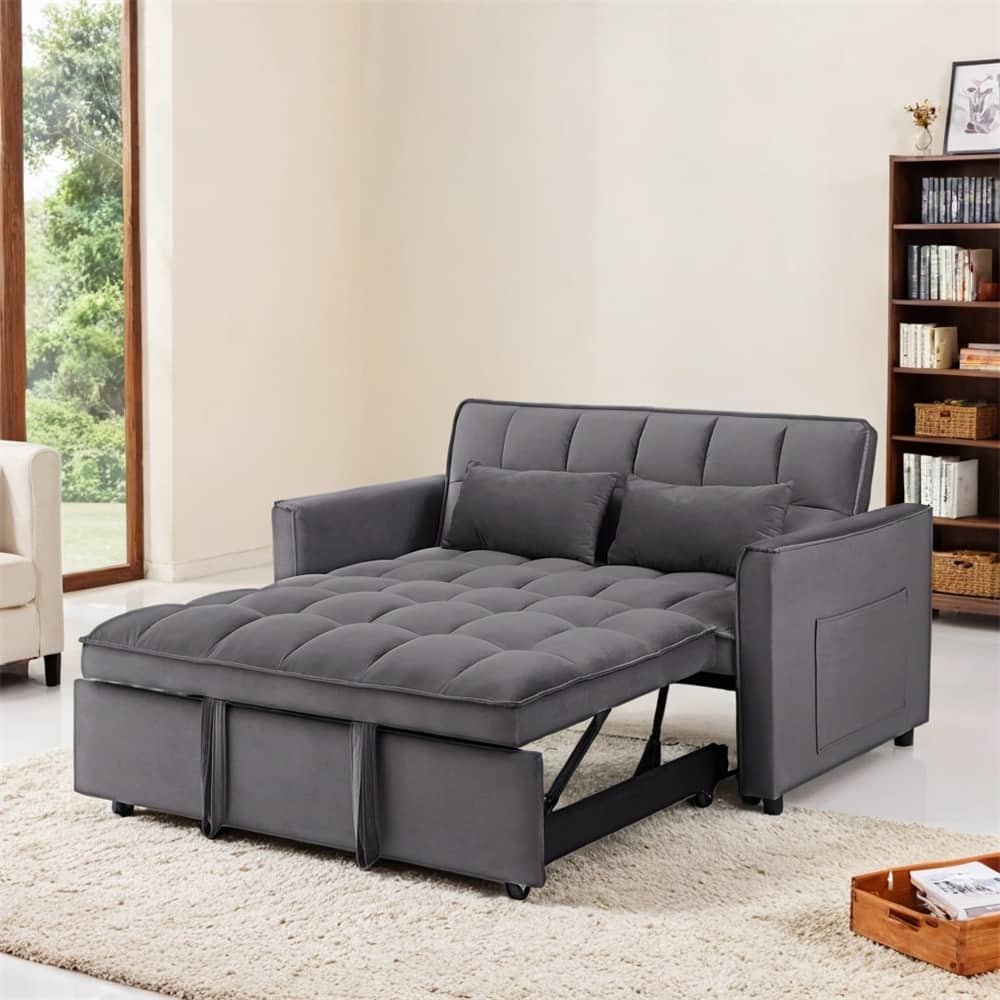 3-in-1 Convertible Sofa Bed,Modern Velvet Double Sofa Futon Sofa Bed