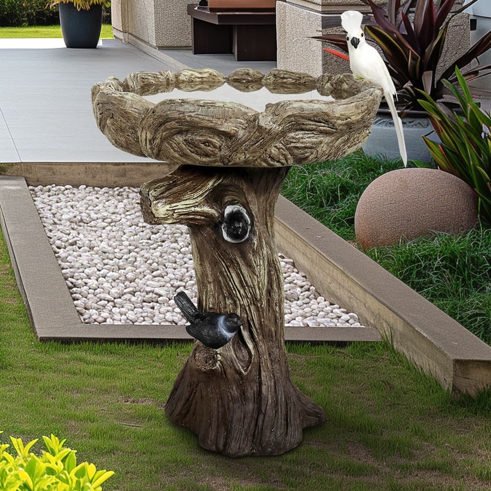23in H Birdbath for Outdoor Garden with a Fake Bird Decor