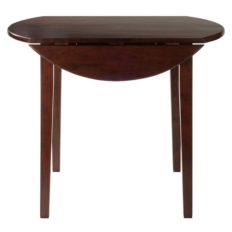 35.75" Walnut Wood Round Drop Leaf Table