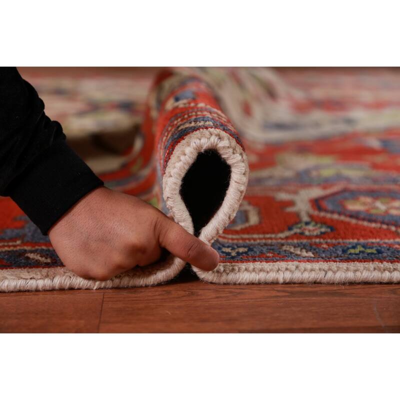 Ivory & Orange Heriz Serapi Indian Area Rug Handmade Wool Carpet - 8'11"x 11'9"