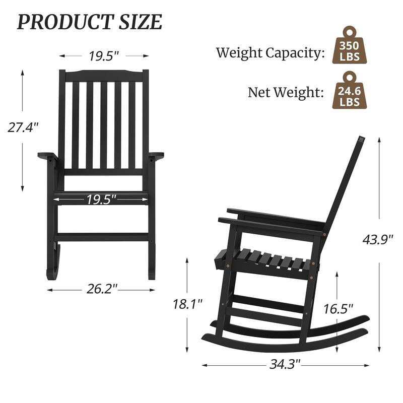 Acacia Wood Outdoor Rocking Chair, Traditional Porch Outdoor Rocker Chairs with Slatted - 43" H