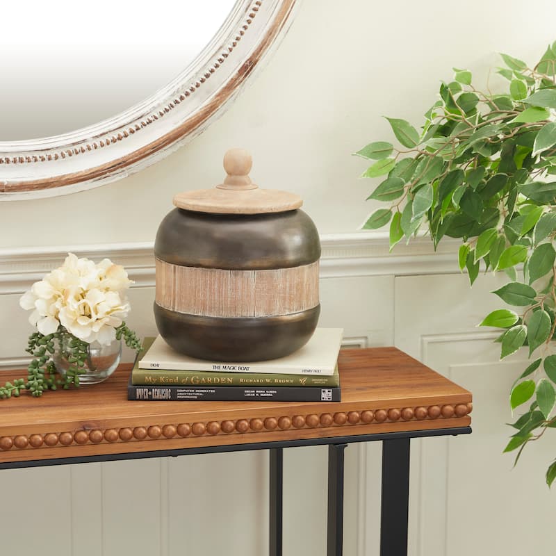 Brown Metal Living Room Decorative Jars with Wood Lids