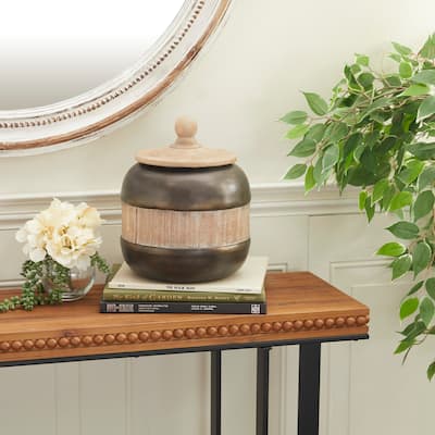 Brown Metal Living Room Decorative Jars with Wood Lids