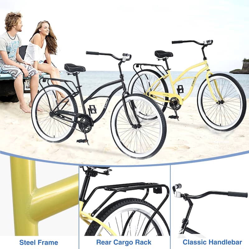 26 Inch Wide Wheels Bike, Comfort Single Speed Bicycleswith Rear Coaster Brakes, Steel Frame Beach Cruiser Bike for Teens, Kids