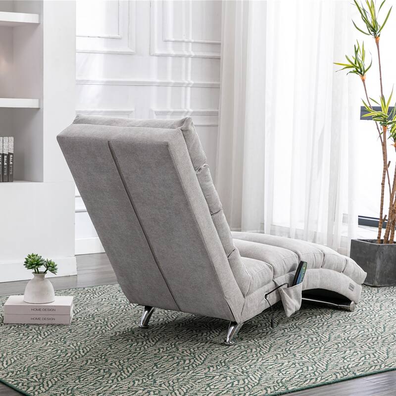 Luxury Upholstered Chaise Lounge Chair with Vibration for Relaxation, Fixed Back Fabric Leisure Recliner Sofa