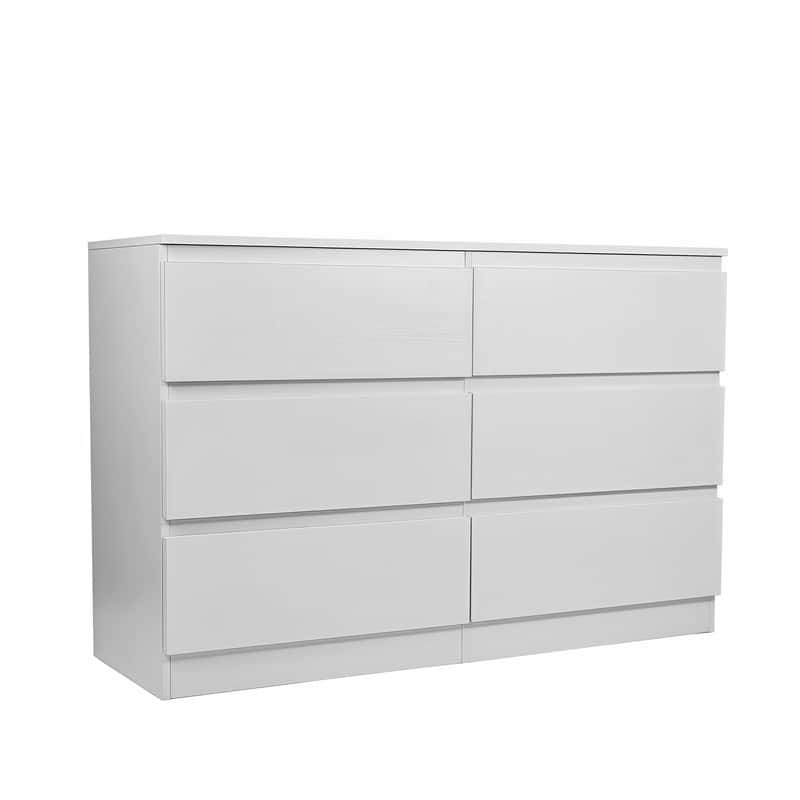 6-Drawer White Modern Dresser with Spacious Countertop, Wood Storage Cabinet with Concealed Handles