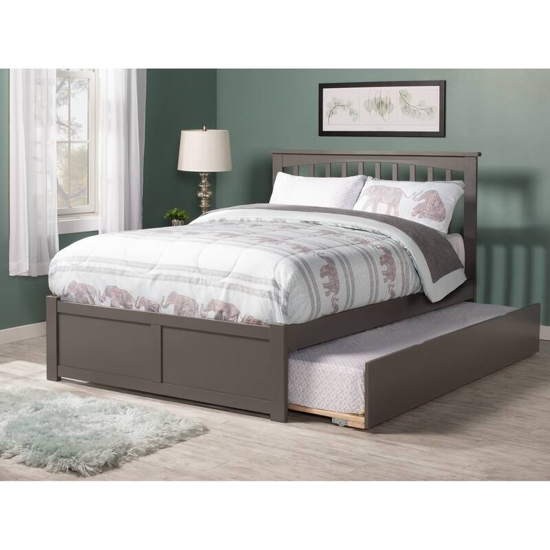 Mission Platform Bed with Footboard and Twin XL Trundle - Grey - Queen