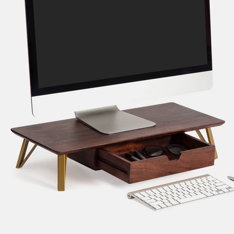 Jani Wood Monitor Stand Riser Desk - Ergonomic Design Stand, Desktop Organizer Table for Home, Office Workspace, Gaming Desk - Tan