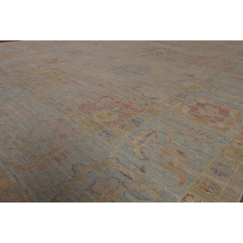 Vegetable Dye Oushak Turkish Rug Hand-Knotted Dining Room Wool Carpet - 9'0"x 12'1"