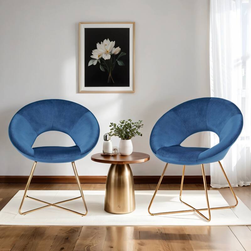 Modern Velvet Upholstered Accent Chair Vanity Leisure Chair - Set of 2 - Dark Blue