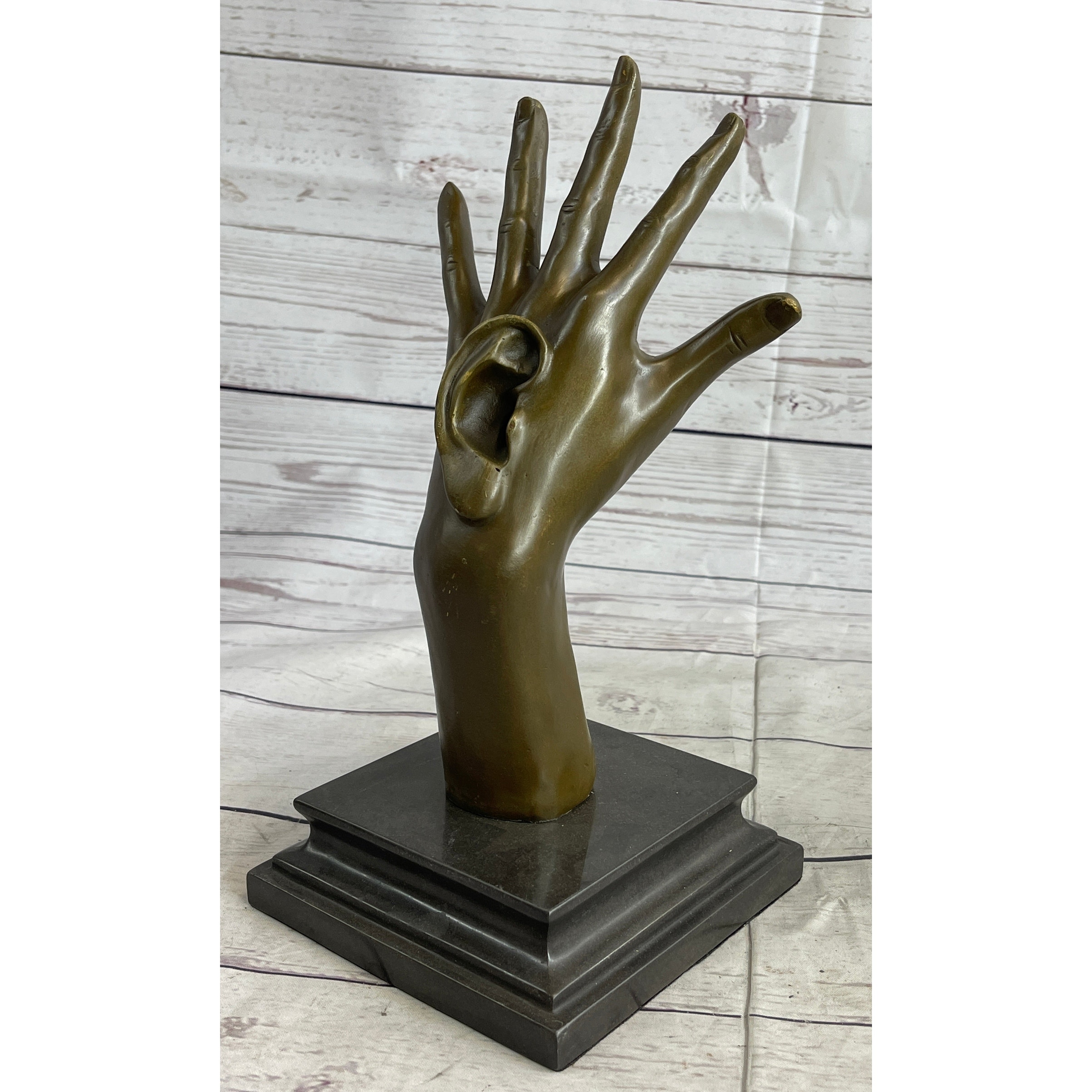 Surreal Bronze Sculpture Hand W/ Ear Statue Modern Art Abstract Signed Original 13 Inches X 5 Inches