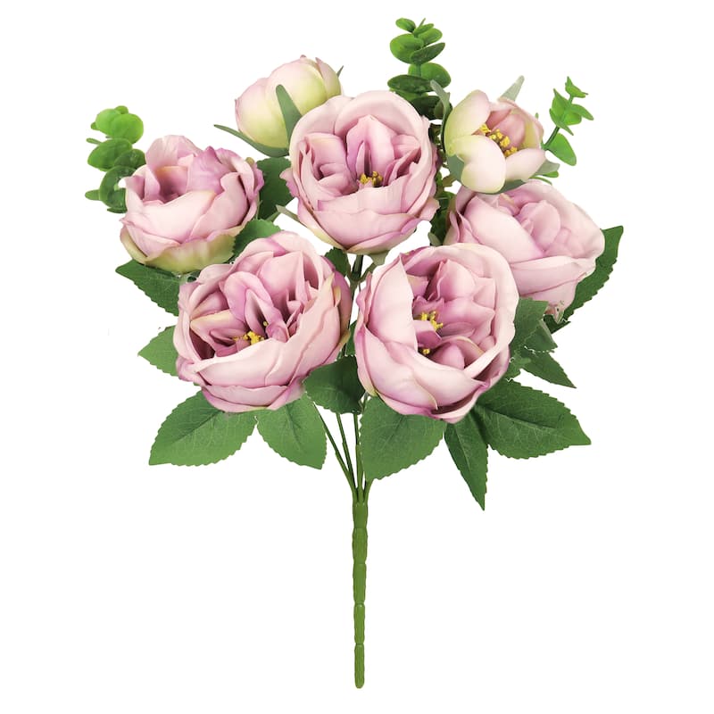 Set of 4 Mauve Artificial Cabbage Rose Flower Stem Bush Bouquet 13in - 13" L x 8" W x 8" DP - Mauve - 13" L x 8" W x 8" DP